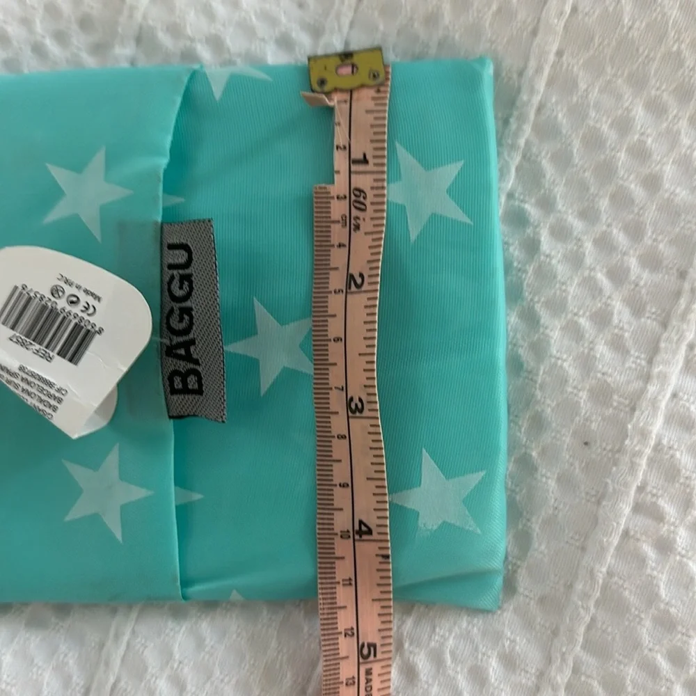 2 NWT IMITATION BAGGU foldable TOTE bags - turquoise/stars & Pink stripes - Picture 9 of 10